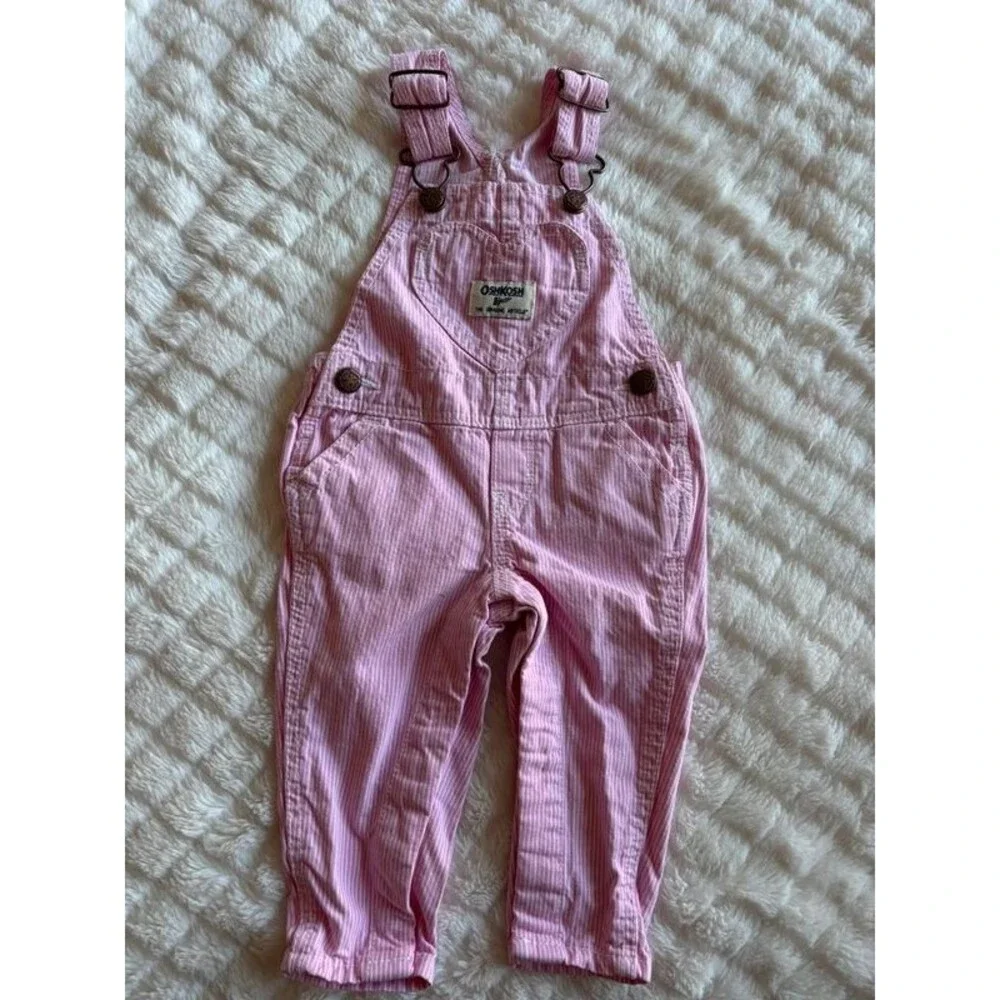 Vintage OshKosh B'gosh Pink Stripe Overalls Size 6M